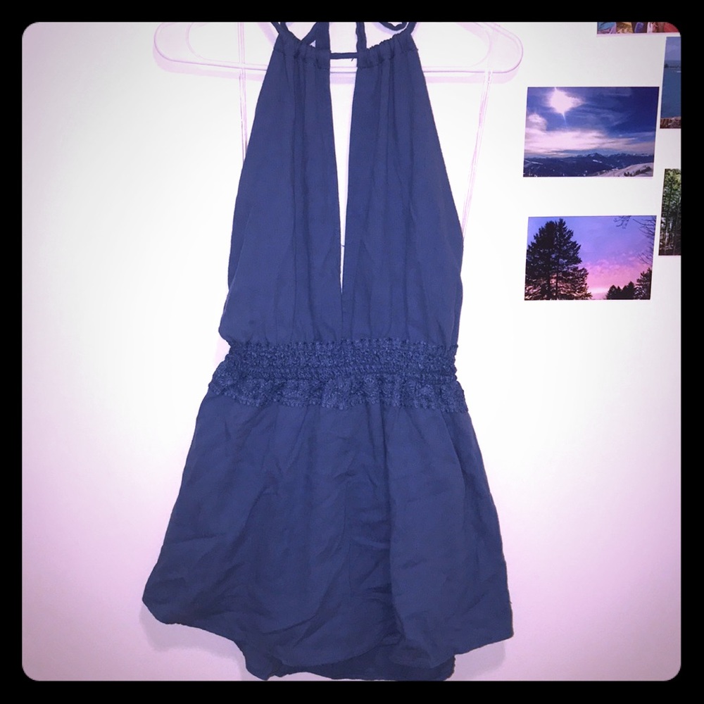 Turquoise halter dress with built in shorts
